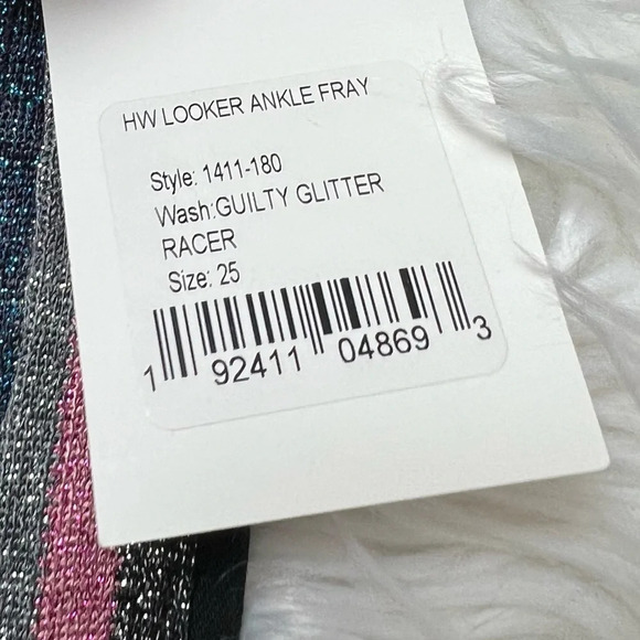 New MOTHER Denim High Waist Looker Ankle Fray Skinny Jeans Guilty Glitter Racer - Picture 6 of 15